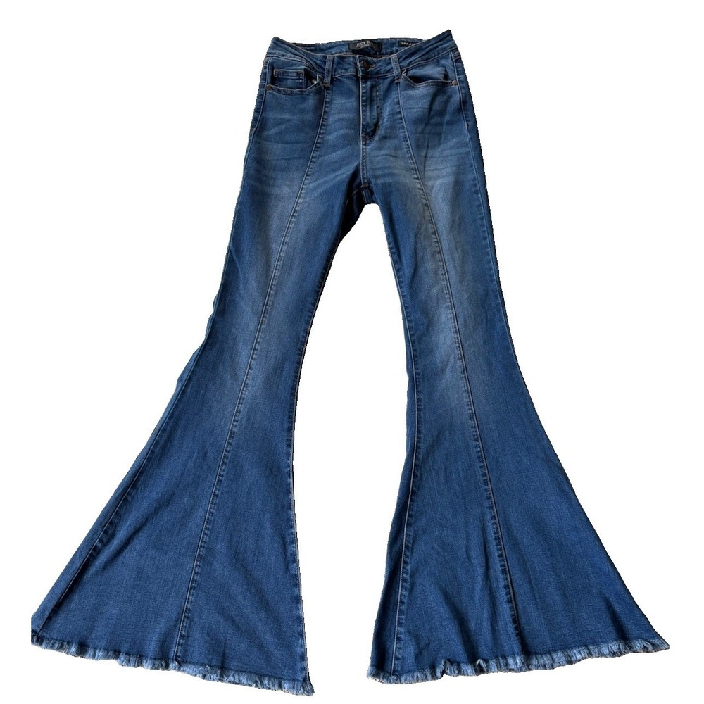 Judy Blue Jeans Los Angeles Womens Sz 5/27 Super Flare Fit Center Seam Raw Hem